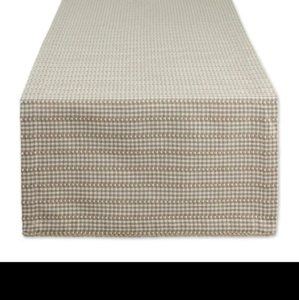 Pier 1 Imports Gingham Cotton Table Runner in Stone 72 x 14 BNWT SO Retired